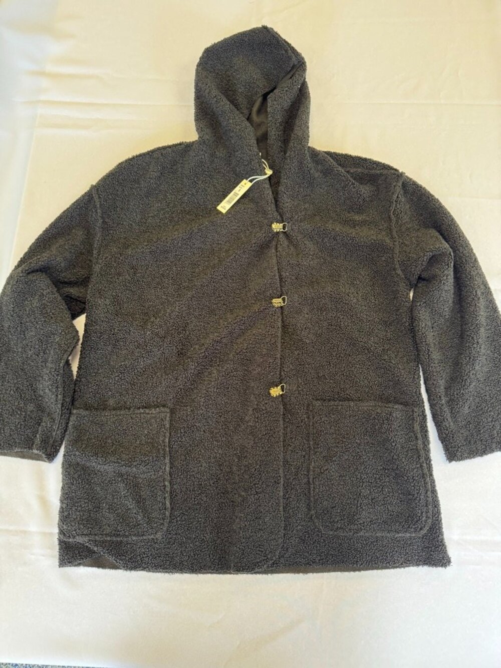 Max Studio Fluffy Teddy Stlye Hooded Coat Black Size S